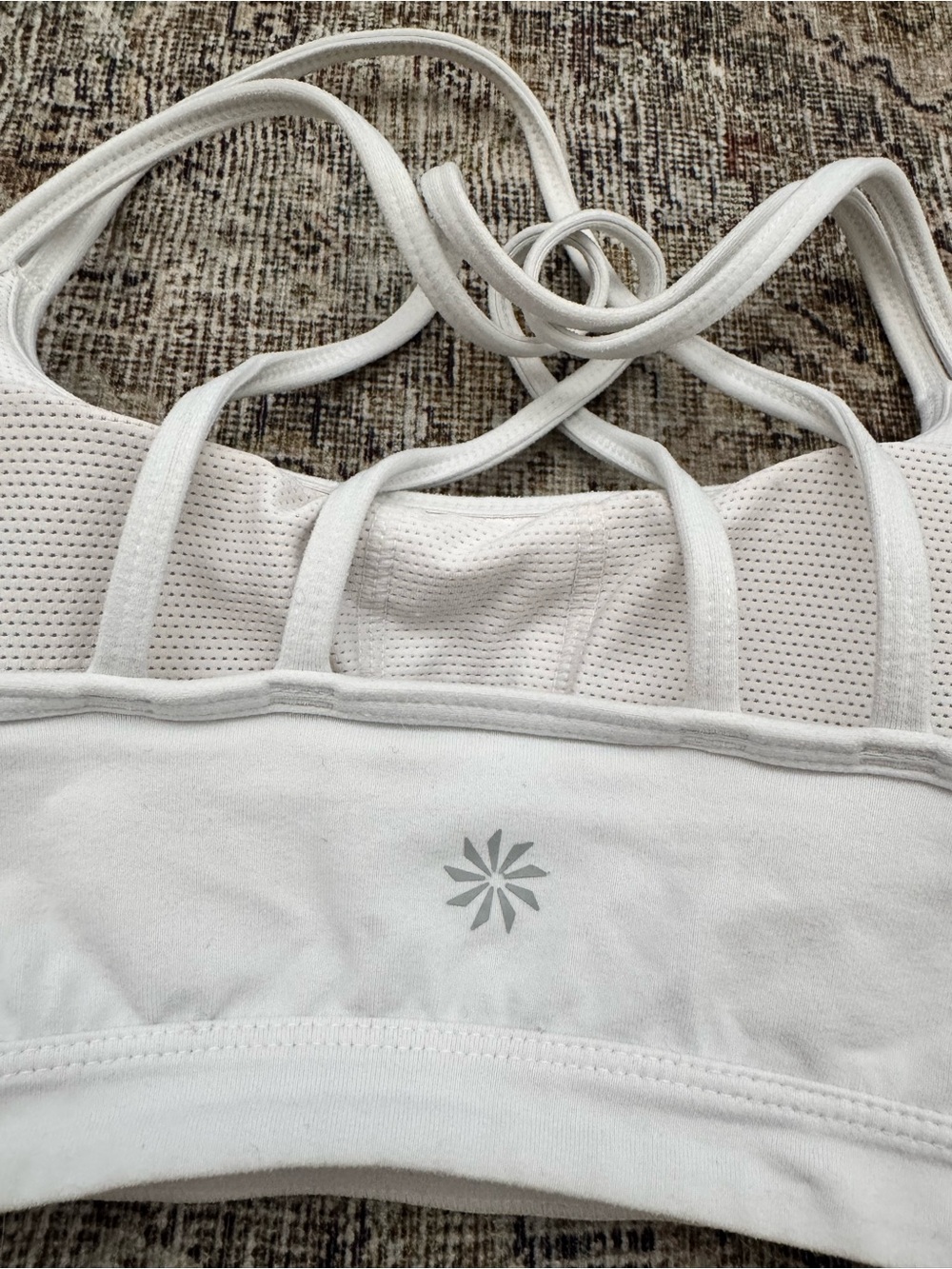 Athleta White Strappy Sports Bra with Olive Logo Tag
